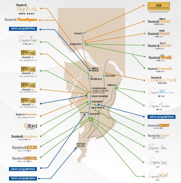 Sunteck projects connectivity map across Naigaon and Mumbai region