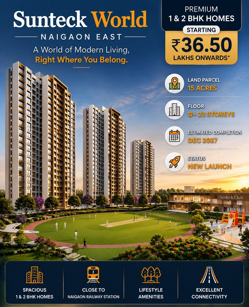Sunteck Naigaon premium 1 and 2 BHK homes in Naigaon East